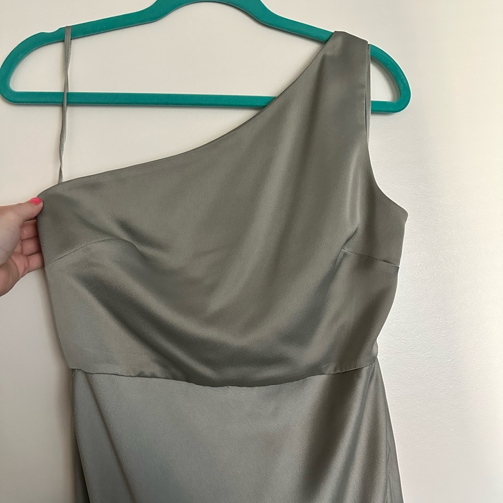 BHLDN One-Shoulder Sage Green Satin Gown - Picture 6 of 14